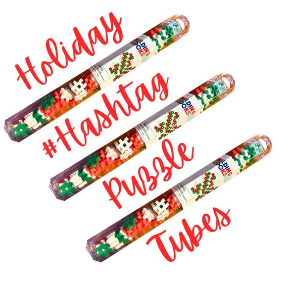 3 Holiday Hashtags Puzzle Tubes Stocking Stuffers Red White Green NWT Christmas - Picture 1 of 7